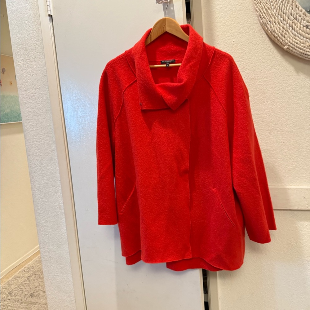 Eileen Fisher 100% wool red coat 2X